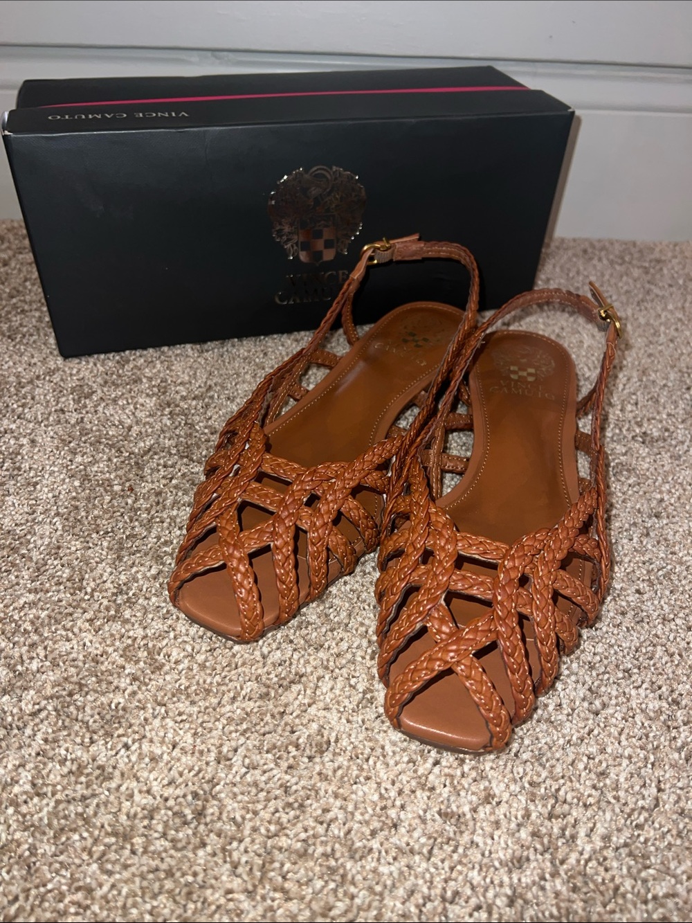 Vince Camuto Stiorra Braided Slingback Sandals — Brown